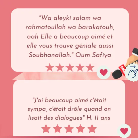 Capture de deux avis notés cinq étoiles : Oum Safiya et H., 11 ans.