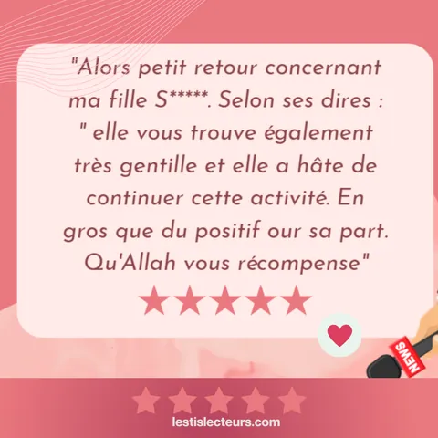 Capture de l’avis d’un parent, noté cinq étoiles.